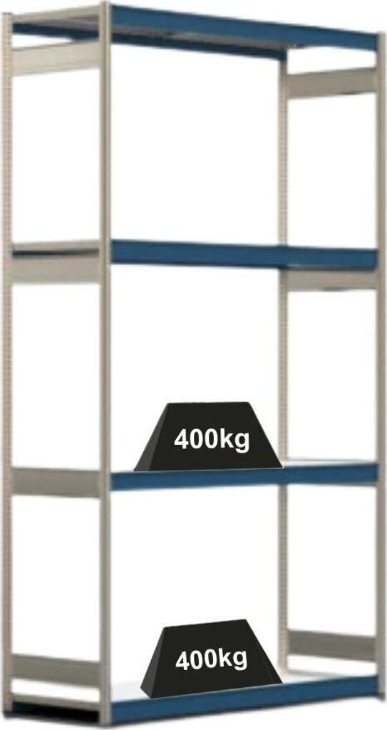 Weitspannregal ELCH Stecksystem T-Profil | Grundregal | HxBxT 300x175x60cm | 4 Ebenen | Stahlplatten-Fachboden | Fachlast 400kg | Enzianblau