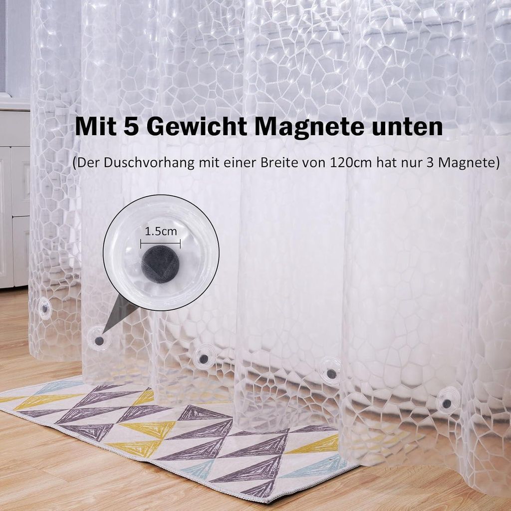 Duschvorhang 240x200cm Transparent mit Magneten