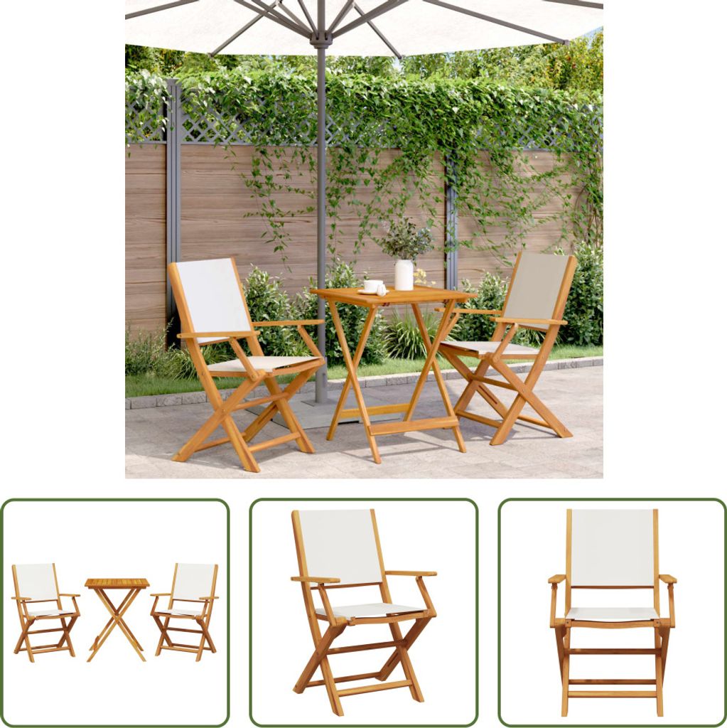 The Living Store 3-tlg. Bistro-Set Cremeweiß Stoff und Massivholz