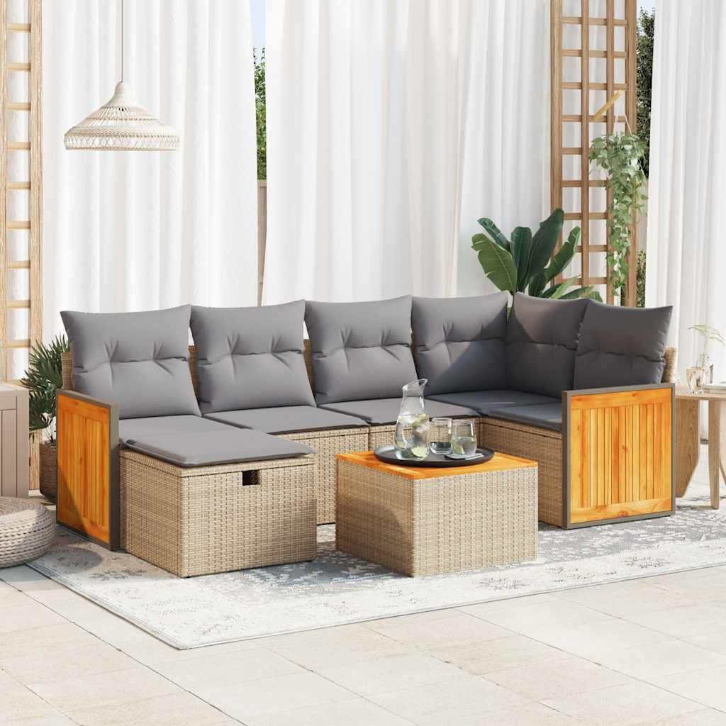 Möbel 7-tlg. Garten-Sofagarnitur mit Kissen Beige Poly Rattan - Gartenmöbelgarnituren 3326035