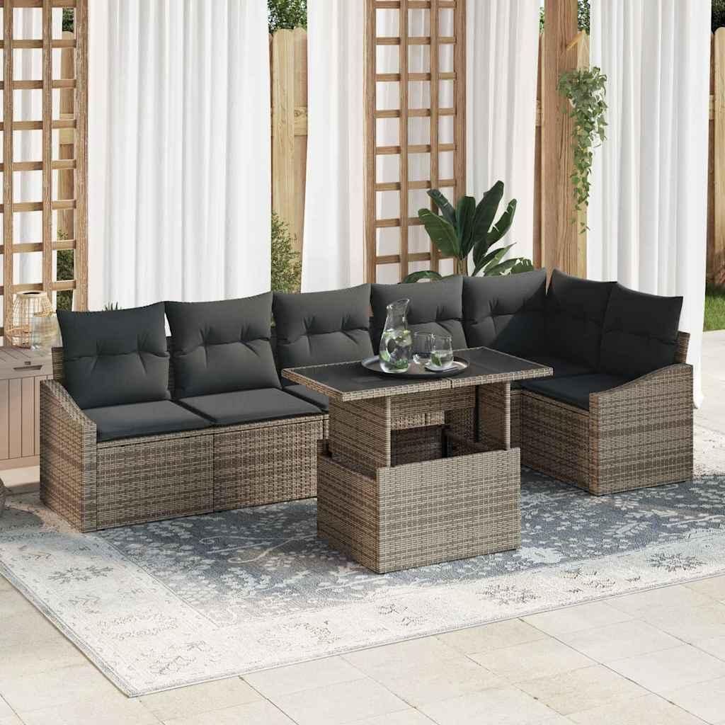 "im Angebot" Garten-Sofa-Set mit Kissen mit Speicher mit Kissen 7 pcs - Loungesofa - möbel Garten - Grau - Gartensofas CC13141