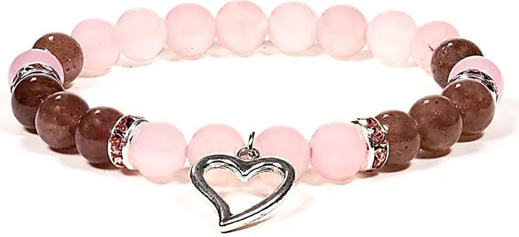 Armband Rosenquarz/Erdbeerquarz mit Herz - 8 mm Packung mit 2 Stück