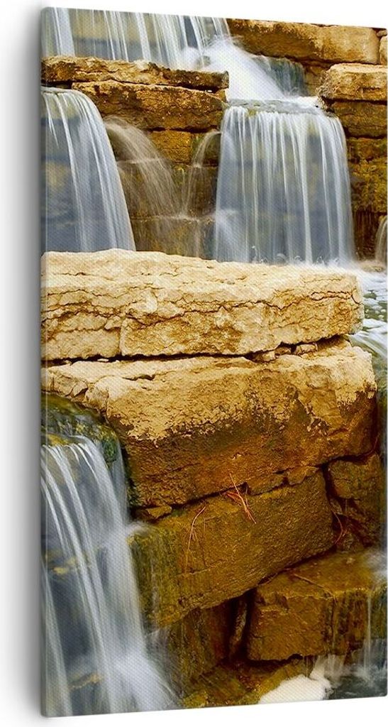 Bild auf Leinwand - Leinwandbild - Wasserfall Steine Wasser - 55x100cm - Wand Bild - Wanddeko - Leinwanddruck - Bilder - Kunstdruck - Wanddekoratio...
