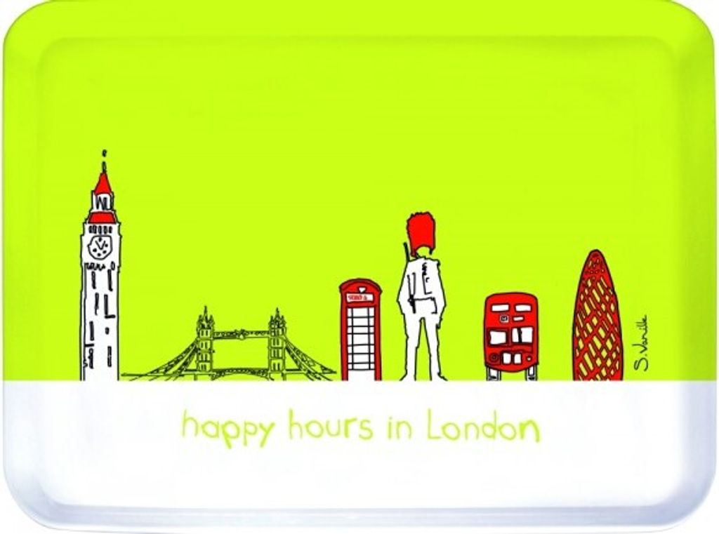 Serviertablett Happy Hours in London - grün - Tablett ca 33 x 43 cm