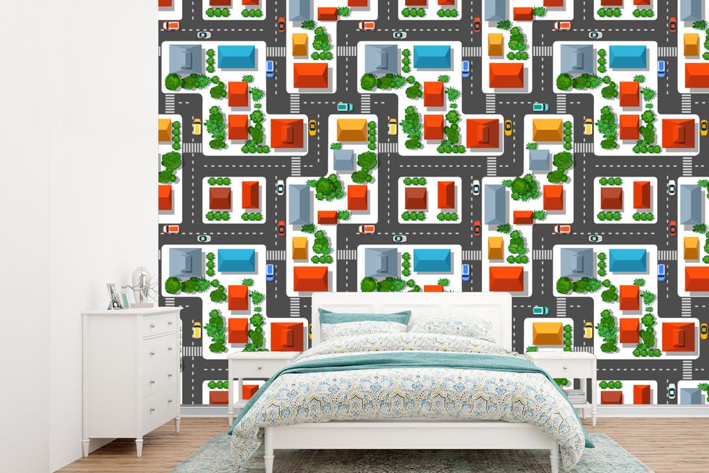 MuchoWow Fototapete für Wohnzimmer oder Schlafzimmer Wandtapete Vinyl Motivtapete Muster - Auto - Zuhause - Jungen - Kinder - Kinder - 385x280 c...