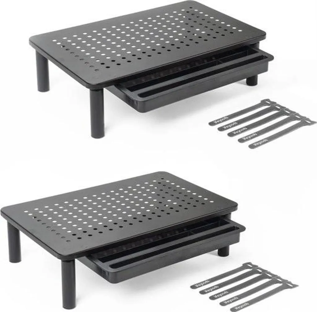 Lot de 2 supports d'écran réglables avec tiroir - Surélévation ergonomique