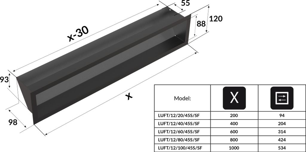 Vetracia mriežka LUFT 12x80 čierna Slim Obrázok produktu 