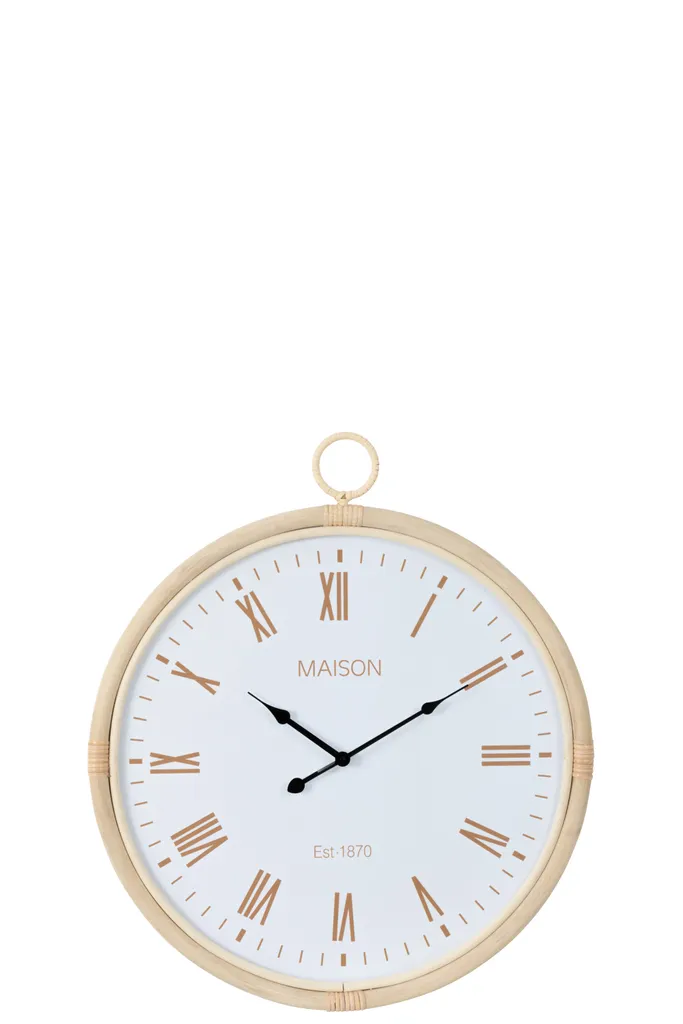 Horloge murale pour salon et chambre en rotin naturel blanc J-Line Kyr