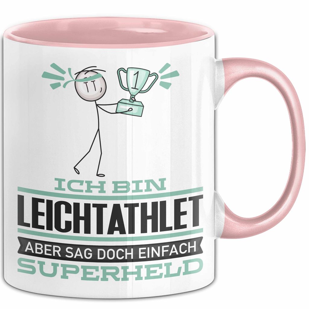 Leichtathlet Geschenk Tasse Ich Bin Leichtathlet Aber Sag Doch Einfach Superheld Lustige Geschenkdiee für Leichtathlet Kaffee-Becher (Rosa)