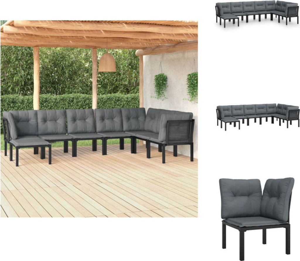 vidaXL 8-tlg. Garten-Lounge-Set Schwarz und Grau Poly Rattan - Gartenmöbel-Sets