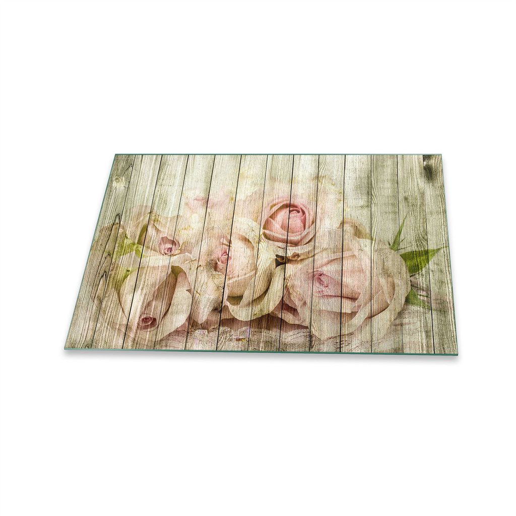 Herdabdeckplatte Glaskeramik 1 Teilig 80x52 Blumen Weiß Abdeckung Glas Spritzschutz