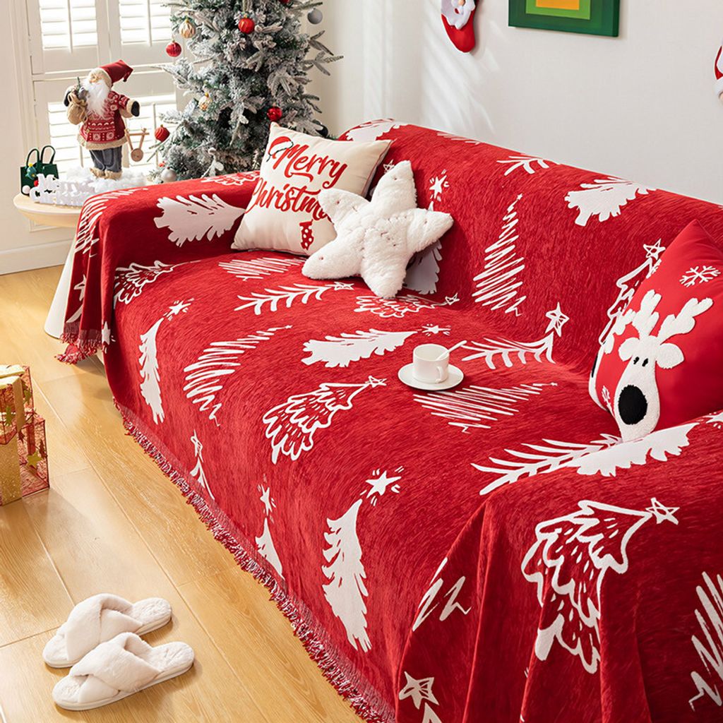 (180*340cm) Weihnachtlicher Sofabezug, wendbarer, rutschfester Sofaschutz aus weichem Chenille, haustierfreundlicher Möbelbezug mit Feiertagsmotiv...
