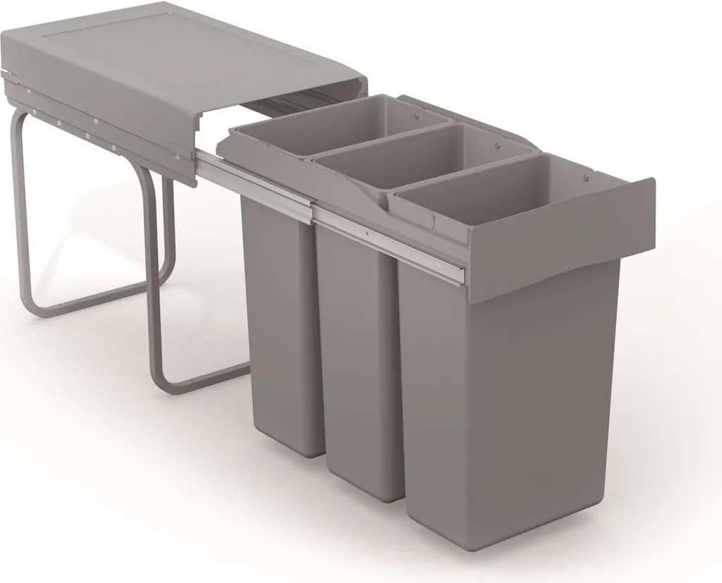 Solution Tri Sélectif Victory 30L : Poubelle Compacte 3 Bacs Grise