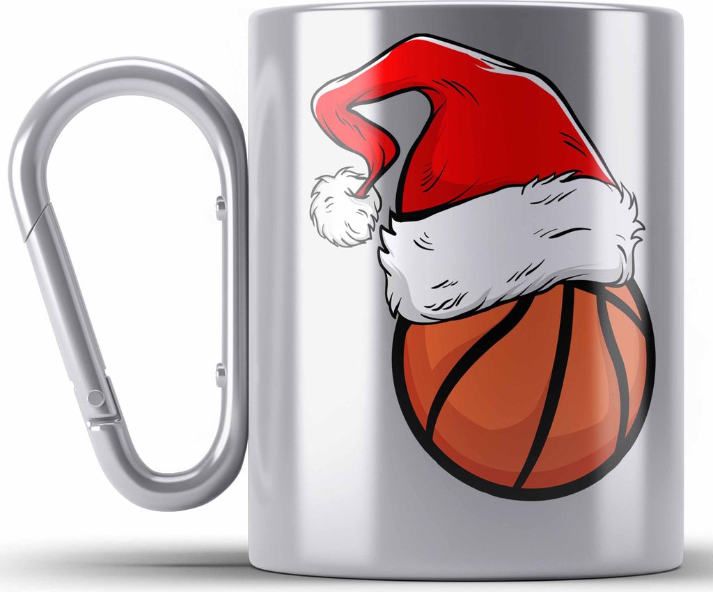 Trendation - Basketball Weihnachten Edelstahl Tasse Karabiner Geschenk Basketballspieler Geschenkidee (Silber)