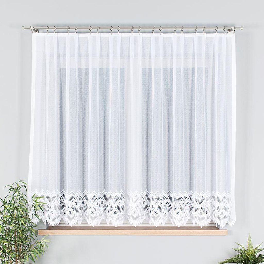 FELICJA - Fertiggardine aus Jacquard mit geradem Saum - 300x160 cm - weiß