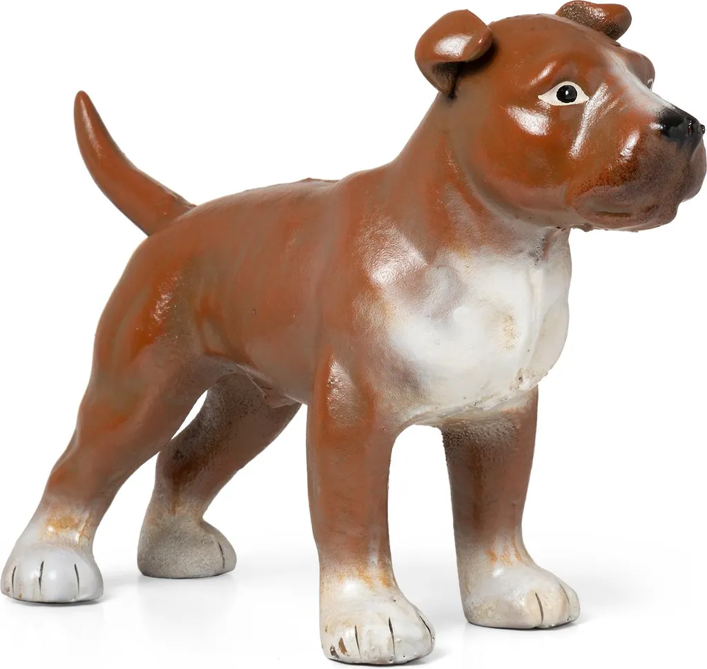 Figurine Chien en Fonte de Fer 25 cm Décoration Robuste Brun et Blanc