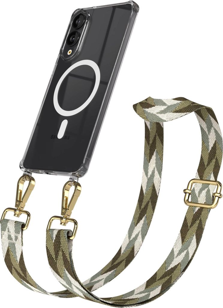 EAZY CASE - Handykette mit MagSafe Hülle für Samsung Galaxy S25 Edge, Handyband Mix Style, Karabiner Gold, Umhängeband in Grün