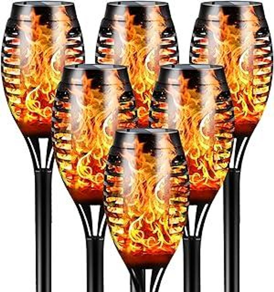 FLOWood Solarleuchten für Außen Garten, 6 Stück, 12LED Solarlampe für Außen Solar Fackel Gartenfackeln, IP65 Wasserdicht Solarlampe, Weg, Hint...