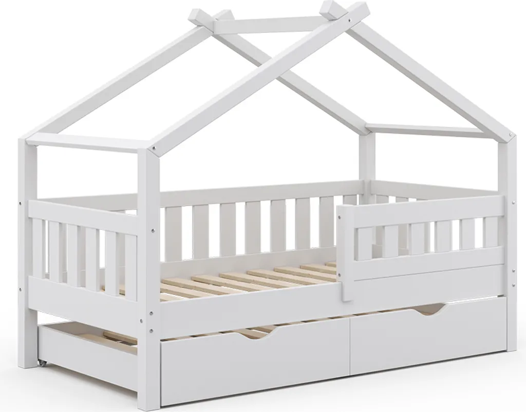 Lit cabane 80x160 cm blanc Vitalispa 35965 avec sommier et lit tiroir