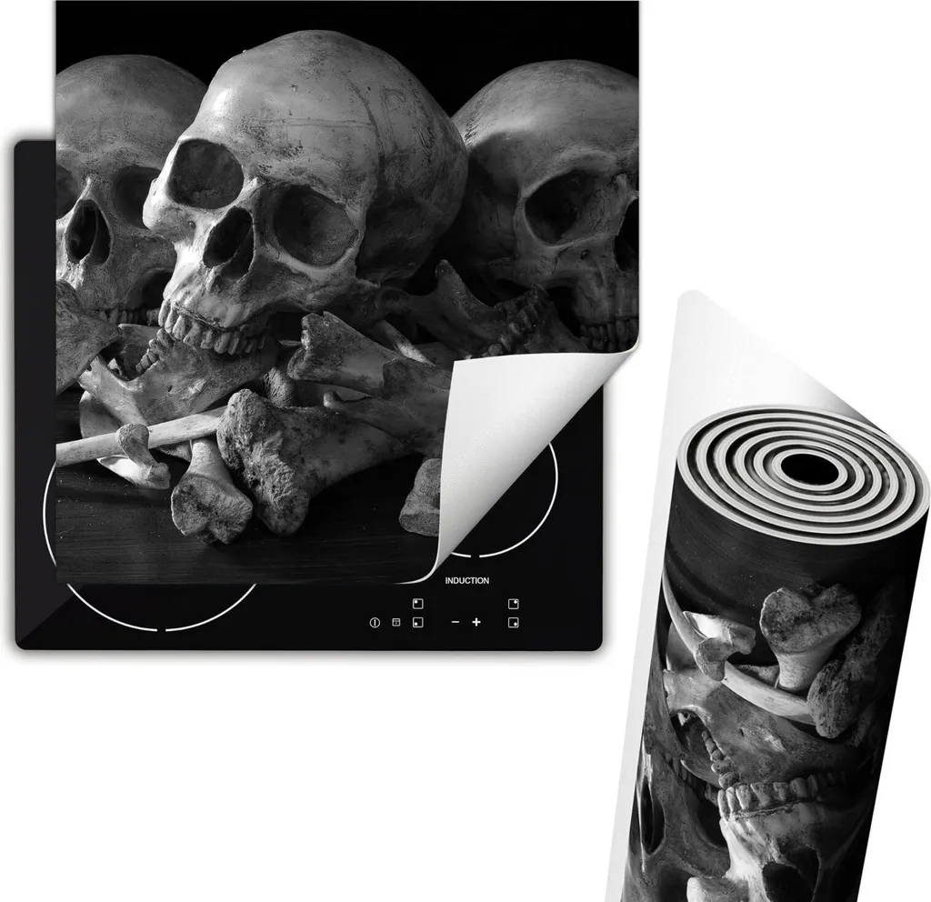 Piastra Copri Piano Cottura 60x52 Design Skull Nero - Vetro Temperato