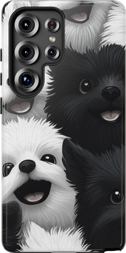Fröhliche Hunde-Gesichter in Schwarz-Weiß – Hülle Kompatibel mit Samsung Galaxy S25 Ultra