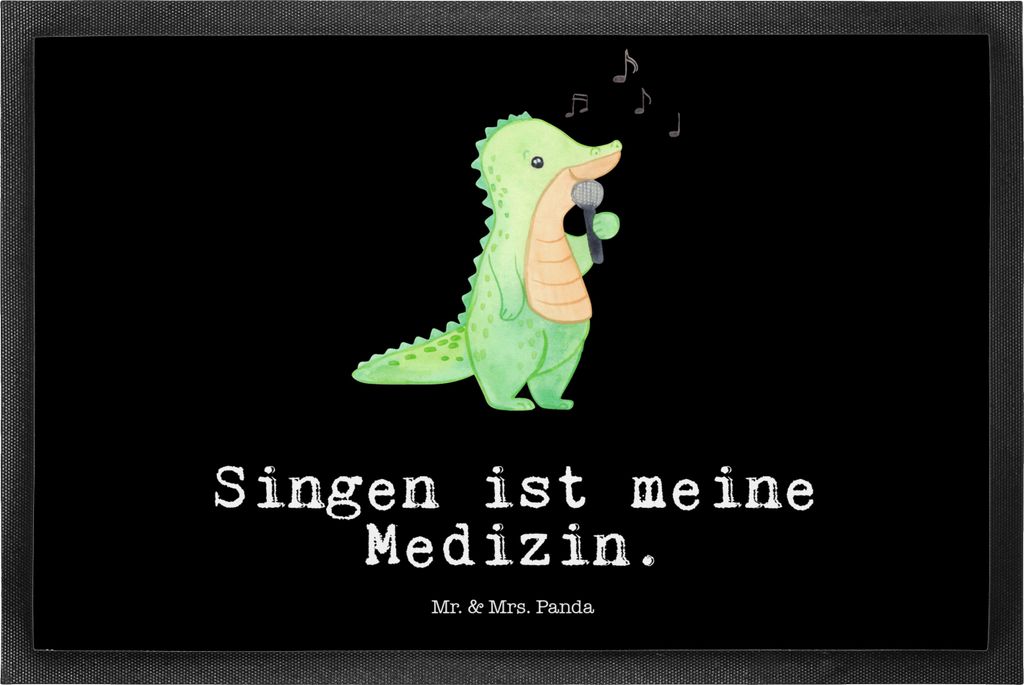 Mr. & Mrs. Panda fußmatte Krokodil Singen 50 x 75 cm - Schwarz - Geschenk, Schmutzfangmatte, Hobbysänger, Schmutzmatte, Band, bodenmatte, Schuhab...