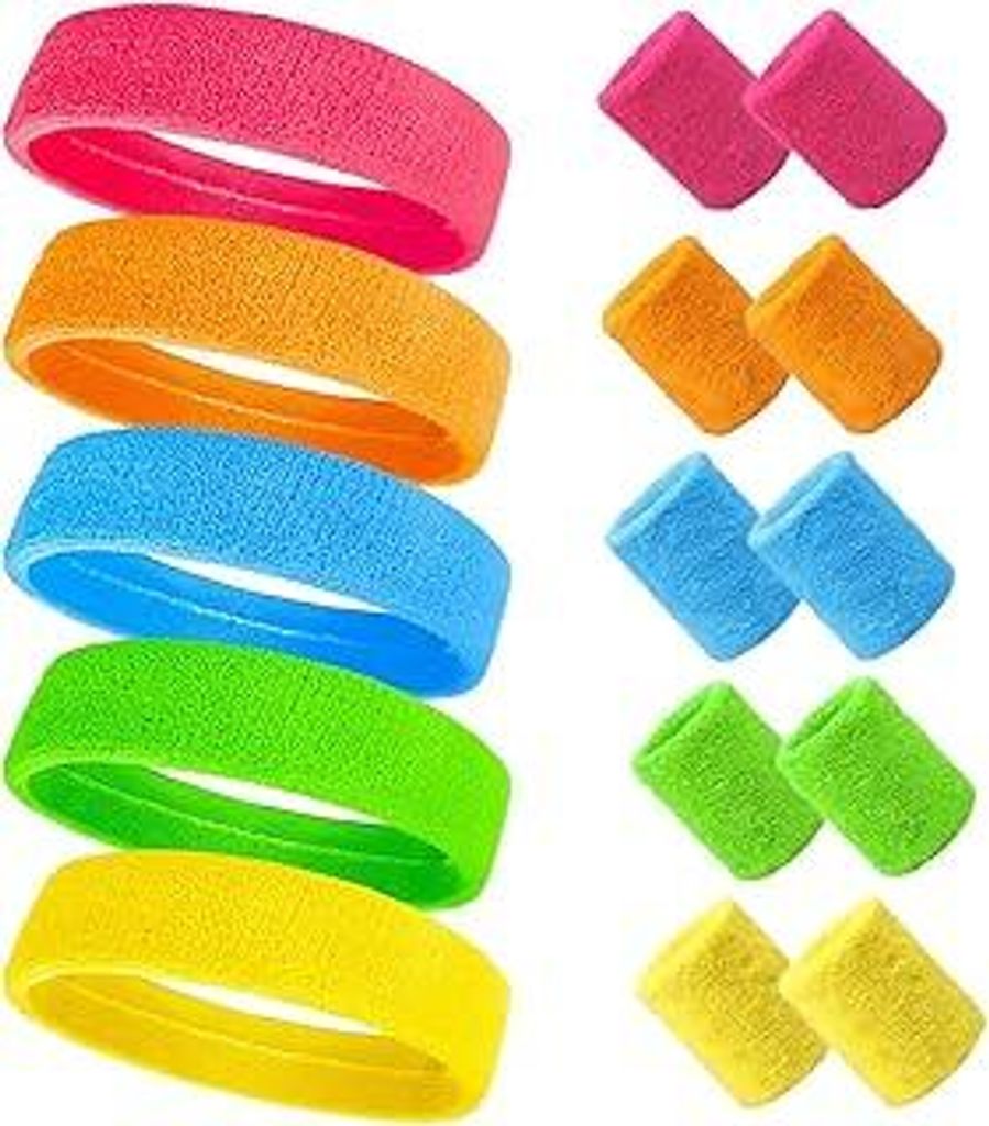 15 Stück Neon Schweißband Set 80er 90er Jahre mit Stirnband Sport Schweißband dehnbares Schweißband für Damen Herren für Retro 80er 90er Part...