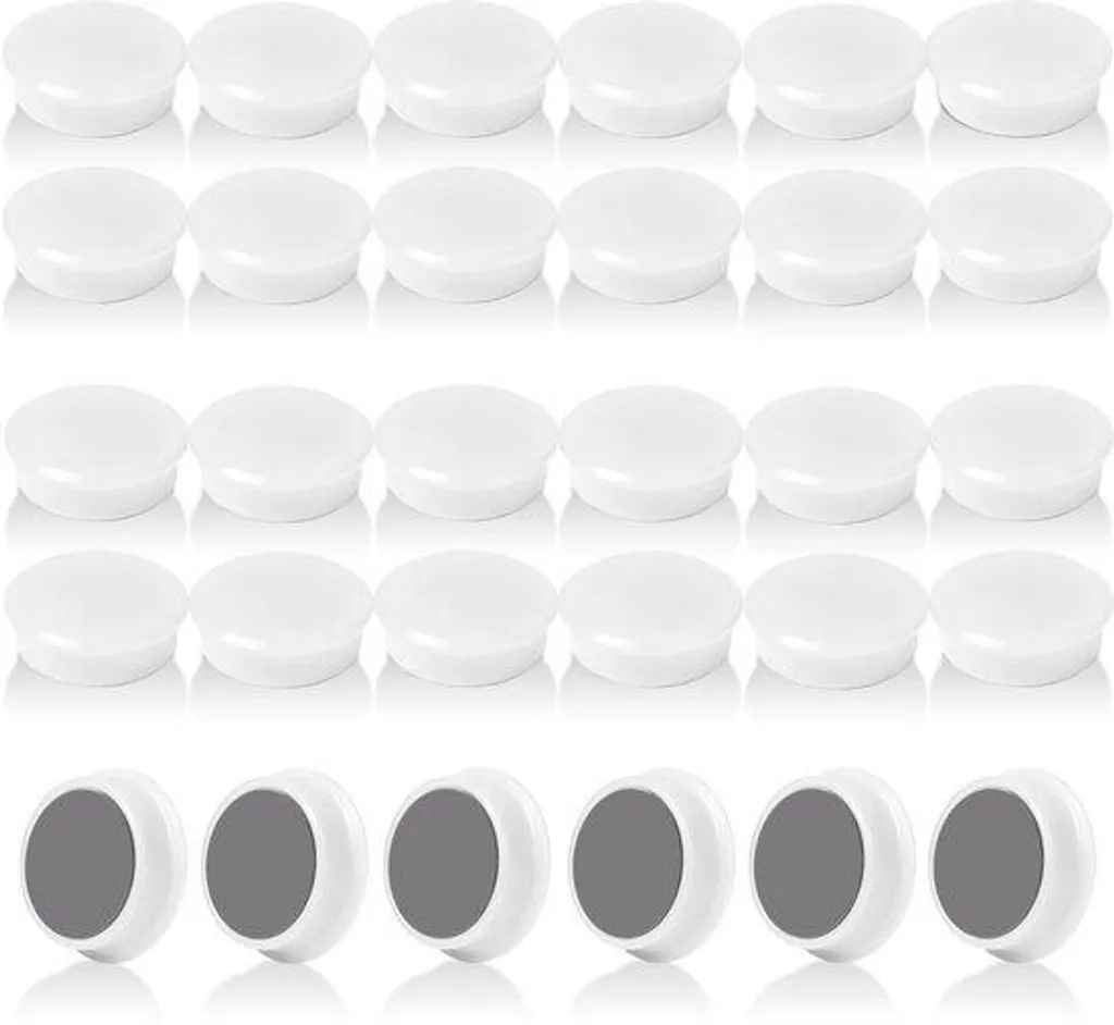 Lot de 30 aimants ronds blancs pour réfrigérateur et tableau blanc 20mm