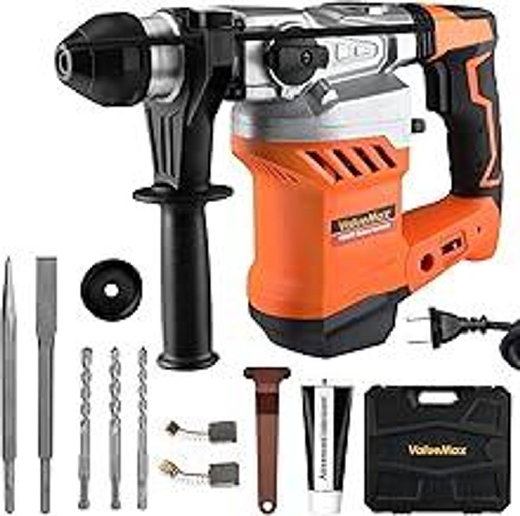 ValueMax Bohrhammer SDS-Plus 1600W, 6 Joule Abbruchhammer Bohrmaschine Betonhammer, 3 Modi und 4 variabler Geschwindigkeit, inkl. 3 SDS Plus Hammer...