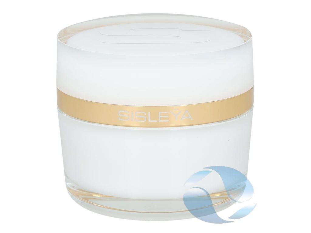 A white jar of cream with a gold band, on a white background.