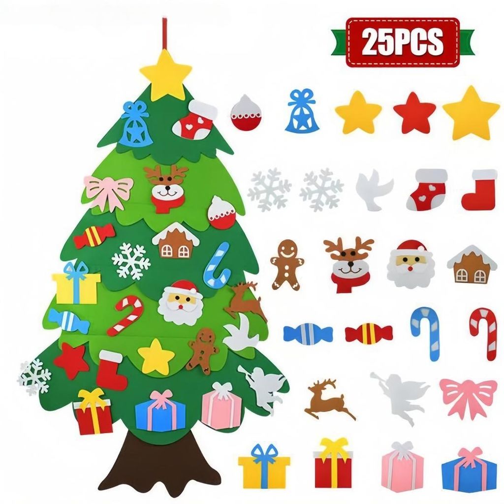 DIY Filz-Weihnachtsbaum-Set mit 25PCS, Kreative 3D DIY-Filzdekoration Weihnachtsdekorationen für Kinder