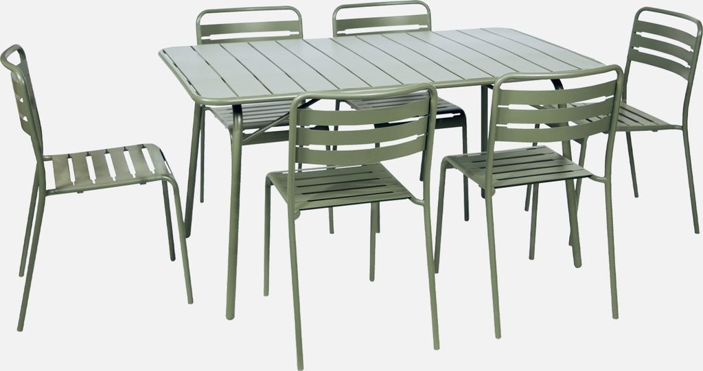 sweeek - Klappbarer Gartentisch aus Stahl mit 6 Stühlen - Produktbild 
