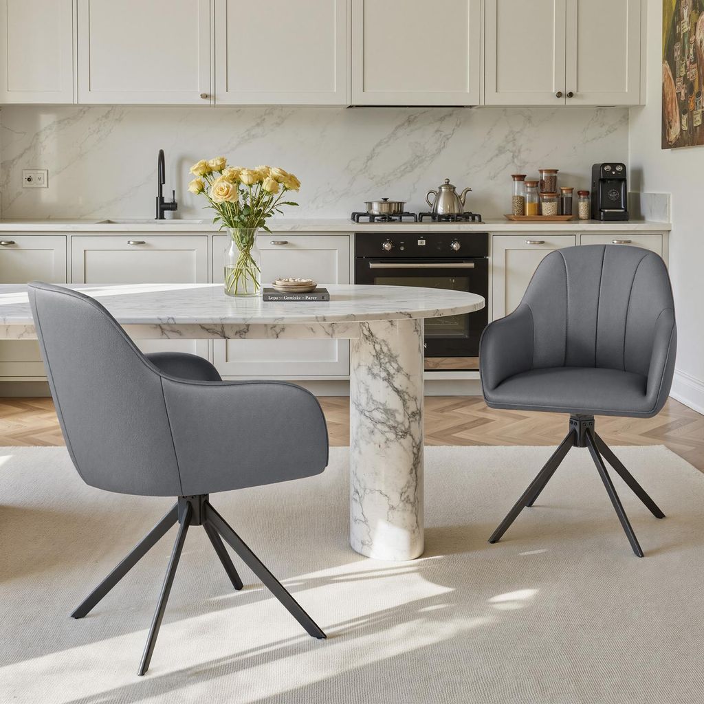 Hawthyhome 4-Fußstuhl,Esszimmerstühle drehbar Polsterstuhl mit Armlehne & Metallbeinen Moderner Küchenstuhl für Esszimmer, Wohnzimmer, Büro, Grau