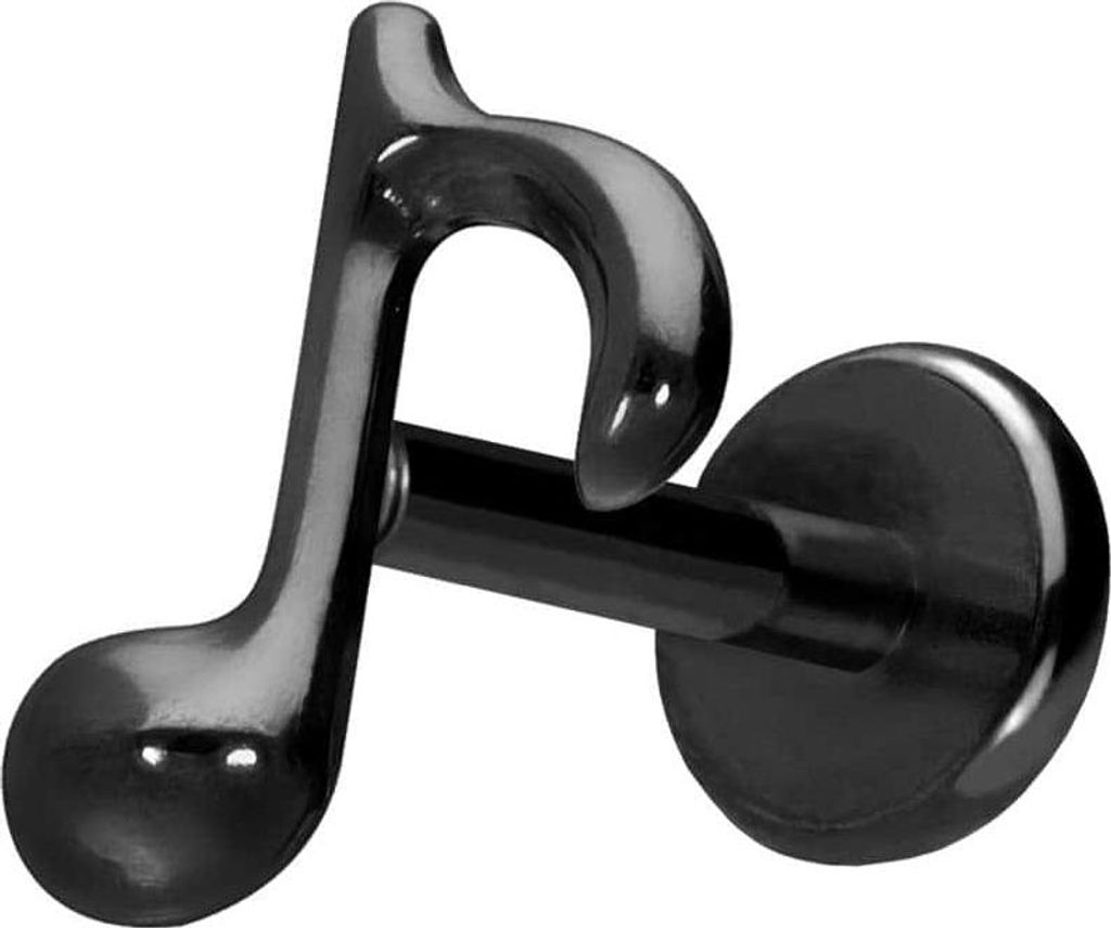 Ohrpiercing, Nasenpiercing Titan Labret mit Push Fit ACHTELNOTE Schwarz Stablänge: 9mm | Stabstärke: 1mm