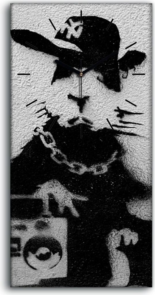 Wandbild Leinwand Bilder mit Uhr Geräuschlos Kunstdruck 30x60 Kapuzen Ratte - schwarze Hände