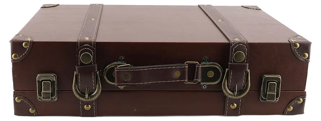 Valise décorative en cuir marron avec loquet métallique style ancien