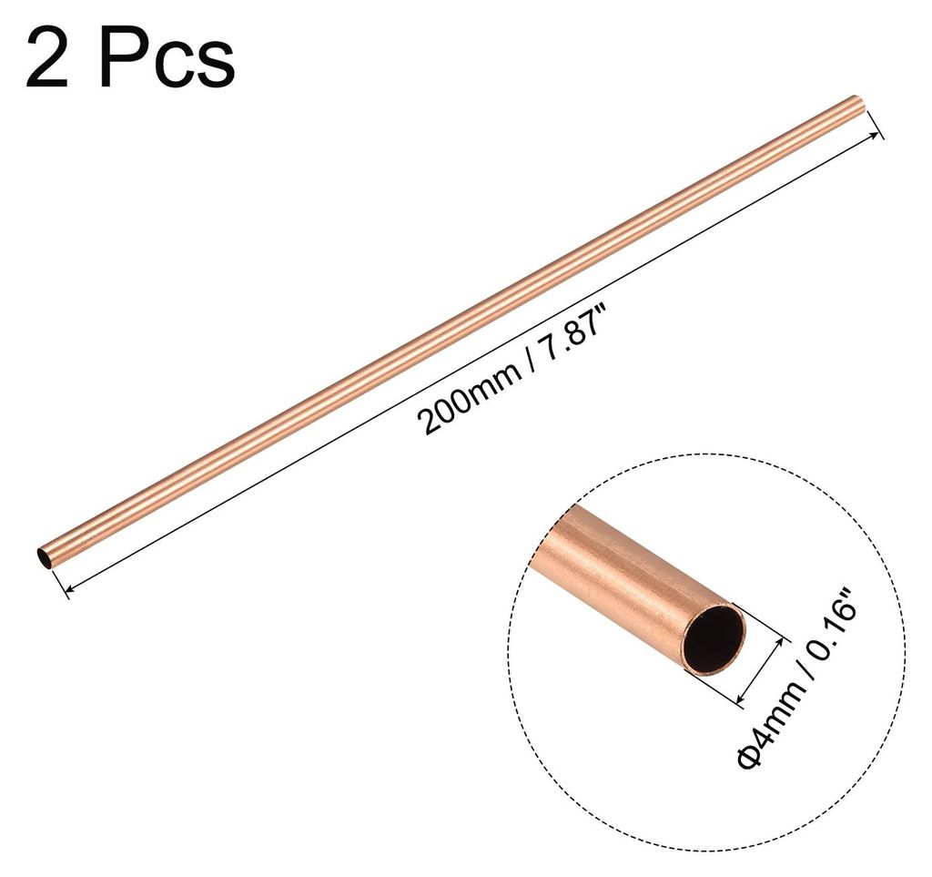 2 Stš¹ck 200mm L?nge Kupferrohr 4mm Au?endurchmesser, Nahtlose Gerades Rohr 0,25mm Wandst?rke, Kupfer Rundrohr fš¹r Industrie Bauwesen Garten H...