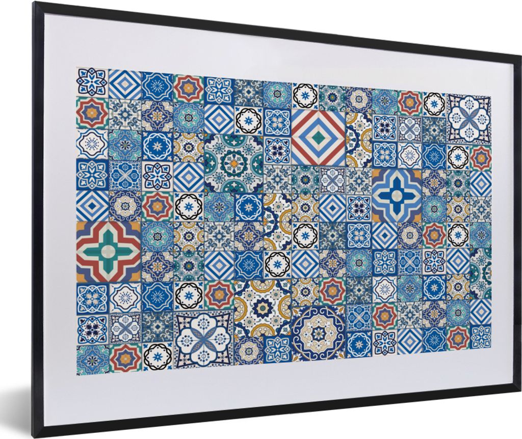 MuchoWow Gerahmtes Poster Muster - Blau - Formen 60x40 cm - Poster mit Schwarzem Bilderrahmen Wandposter Rahmen Foto Bilder - Schlafzimmer - Plak...