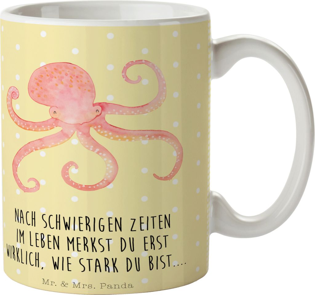 Mr. & Mrs. Panda Becher Tintenfisch - Gelb Pastell - Geschenk, Wasser, Meer, Tasse mit Spruch, Ozean, Kaffeebecher, Trinkbecher, Teetasse, Krake, L...