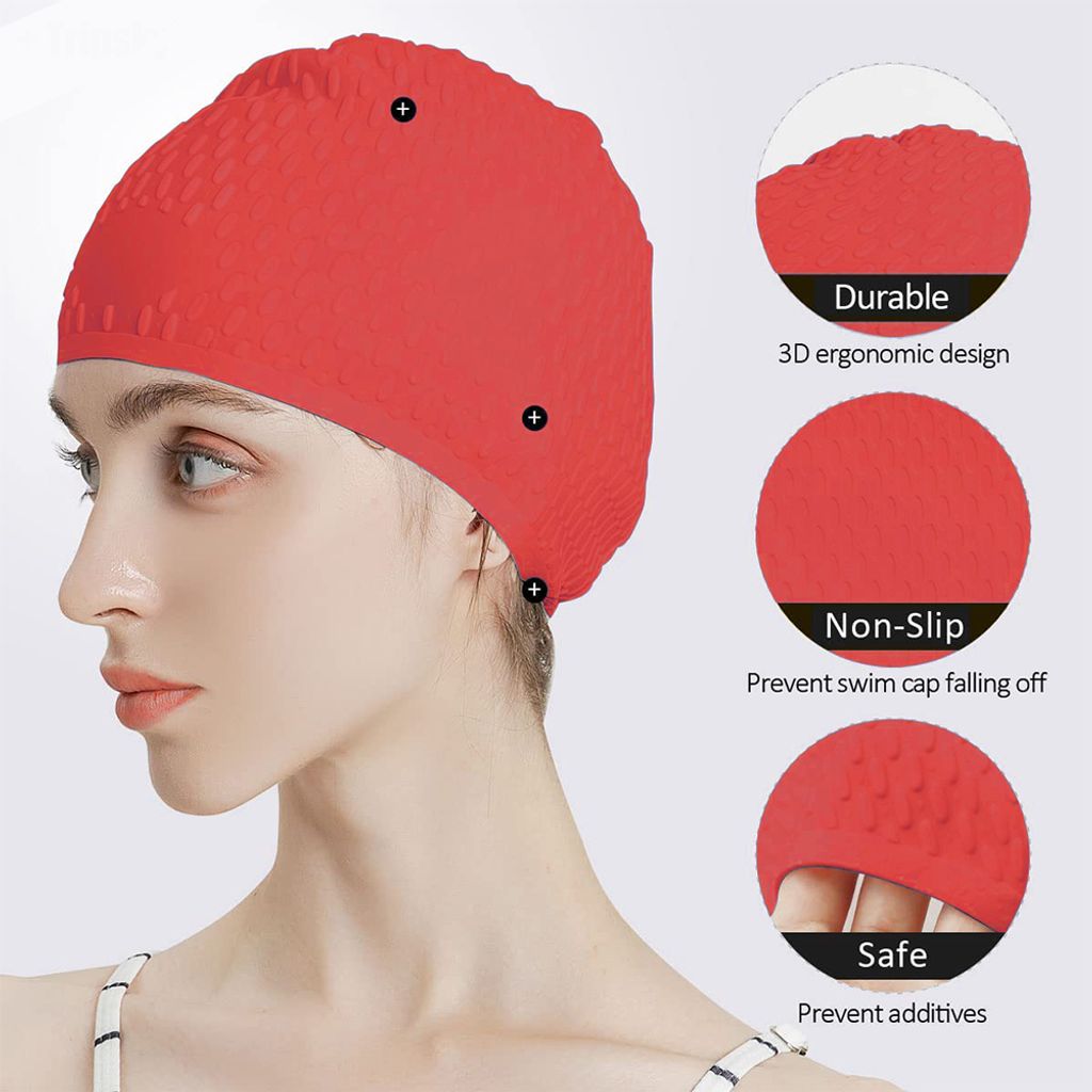 Silikon-Badekappe, bequeme Badekappe, ideal für lockiges, kurzes, mittellanges Haar, Badekappe für Damen und Herren, Duschkappen halten die Frisu...