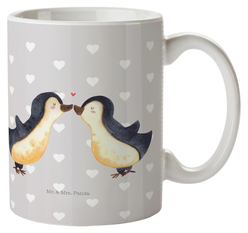 Mr. & Mrs. Panda Pott Pinguin Liebe - Grau Pastell - Geschenk, Vertraut, Reisebecher, Trinklernbecher, Freundin, Camping Tasse, Plastikbecher, Hoch...