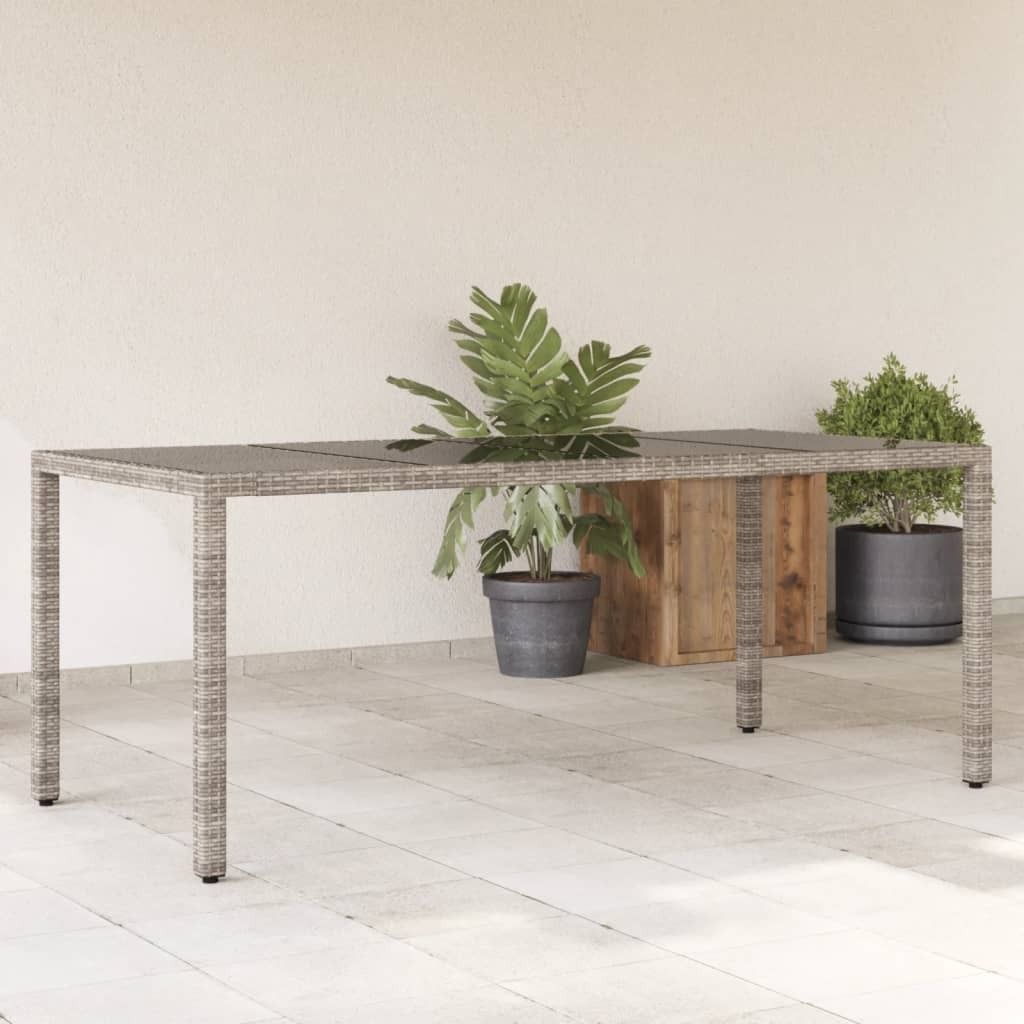 Design Gartentisch mit Glasplatte Grau 190x90x75 cm Poly Rattan, Gartentische 2024 Neu