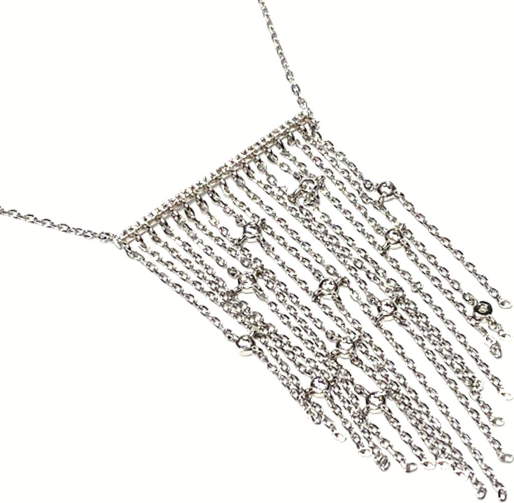 Kette 925 Silber rhodiniert Collier Zirkonia viele Kettchen Produktbild 