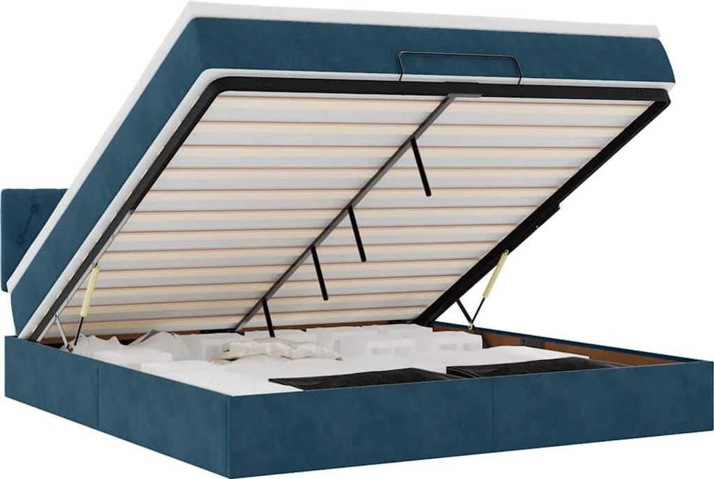vidaXL Ottoman-Bett mit Matratze & LEDs Dunkelblau 160x200 cm Samt