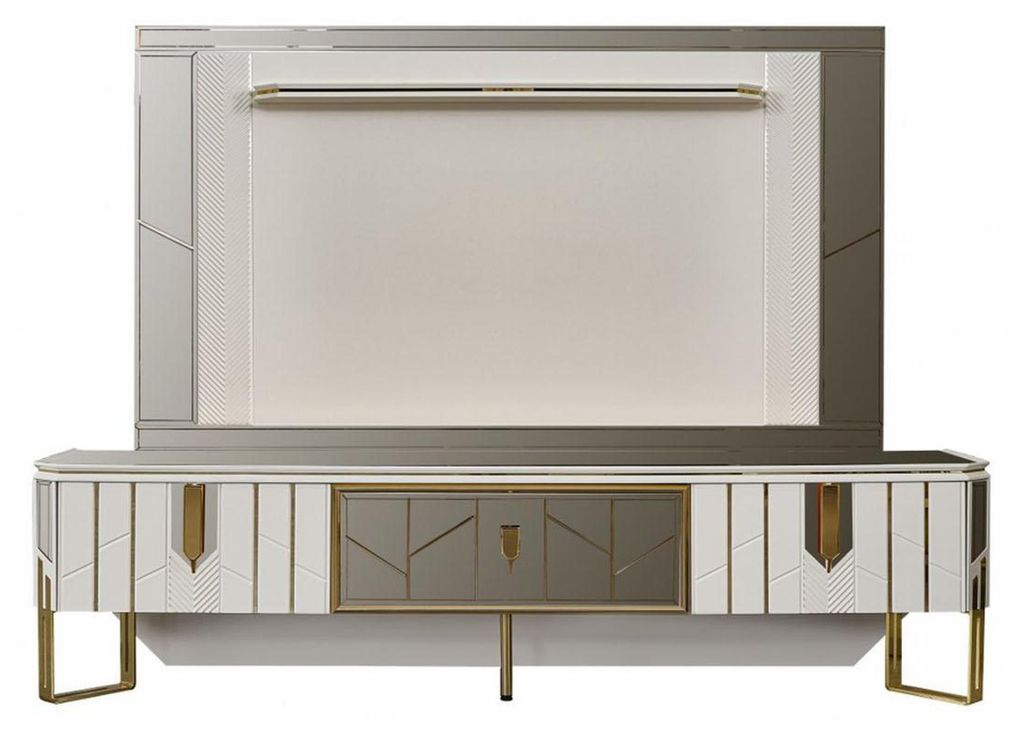 Wohnwand Sideboard TV Ständer RTV Lowboard Weiß Wohnzimmer Panel Holz
