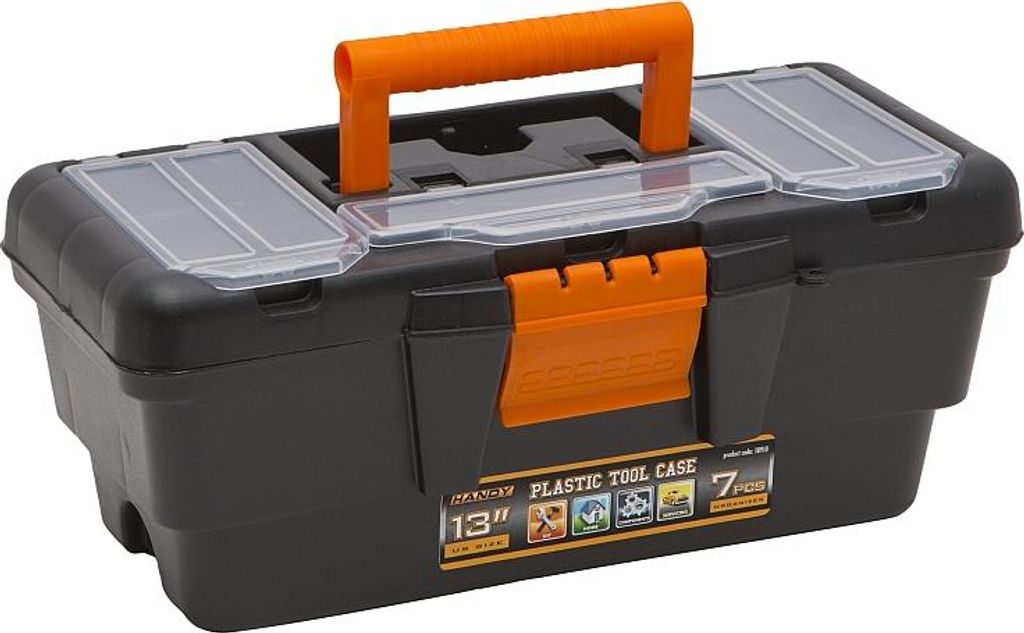Kleiner Werkzeugkoffer mit Organizer – Kunststoff-Werkzeugkasten mit herausnehmbarem Einsatz – 4 Fächer zur Sortierung im Deckel – Robuster ...