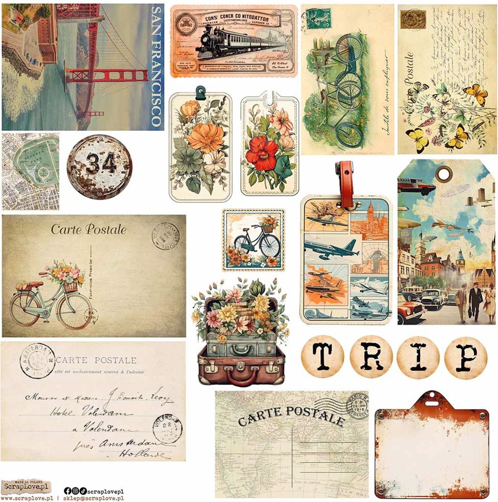 AUFKLEBER - ScrapLove - Vintage Travel 2 - Weinlese-Reisen 2