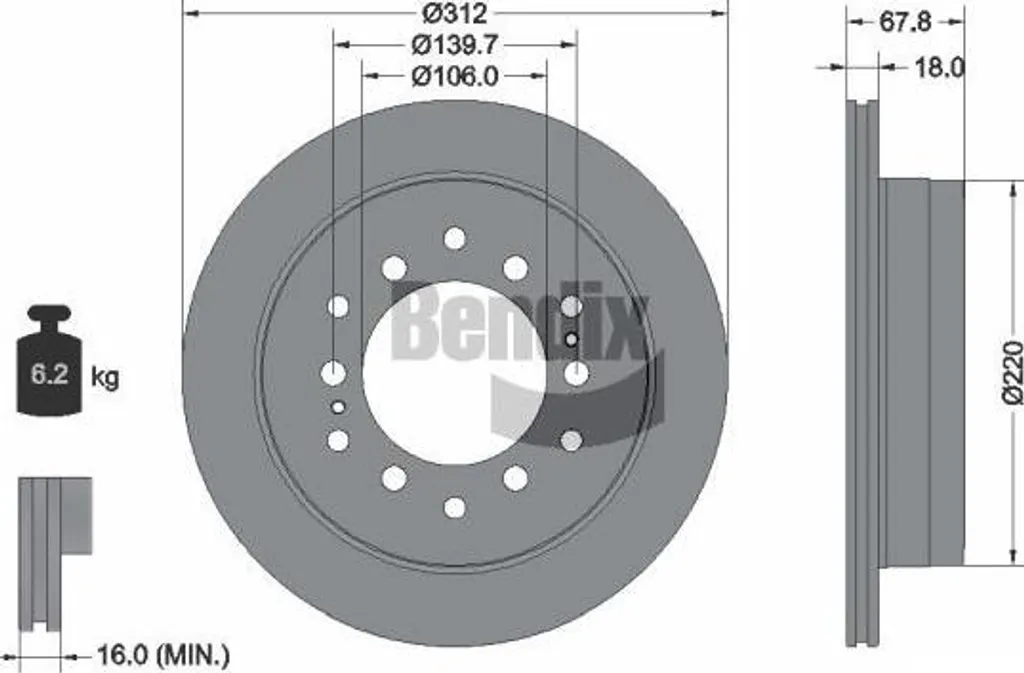 BDS1289 BENDIX Disque de frein haute résistance pour Land Cruiser OE