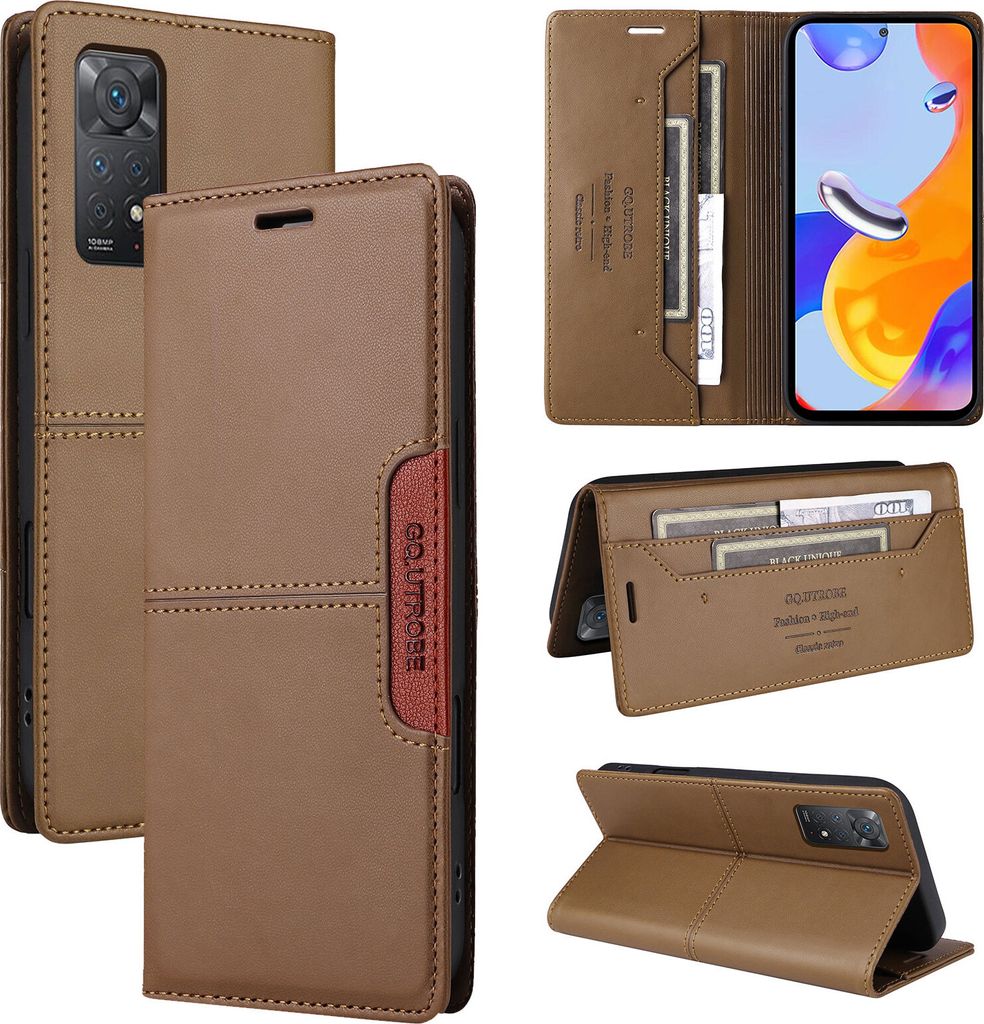 Handyhülle für Xiaomi Redmi Note 11 Pro 5G/4G Hülle, Leder Flip Wallet Kartenfach Stand Schutzhülle Braun
