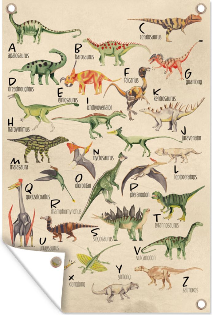 MuchoWow 80x120 cm Outdoor-Poster Gartendeko Sichtschutz Garten Poster für den Garten Alphabet - Dinos - Kinderzimmer - Jungen - Mädchen - Kinder